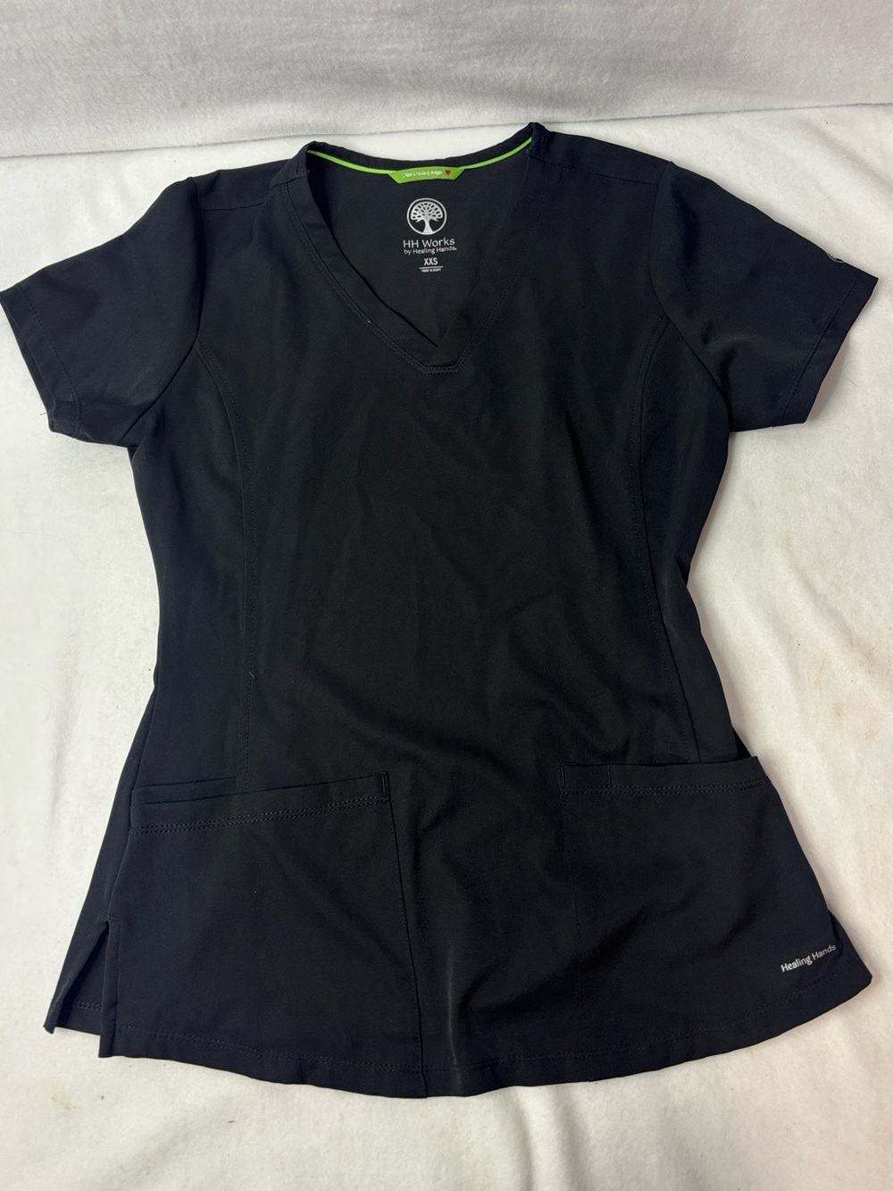 healing hands Black V-Neck Short Sleeve Scrub Top